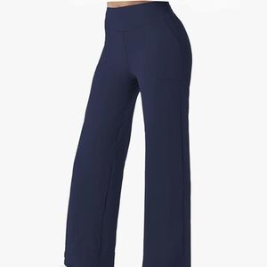 Fireswan Wide Leg Yoga Pants NEW Large -Navy Blue -High Waist -Pockets -Stretch